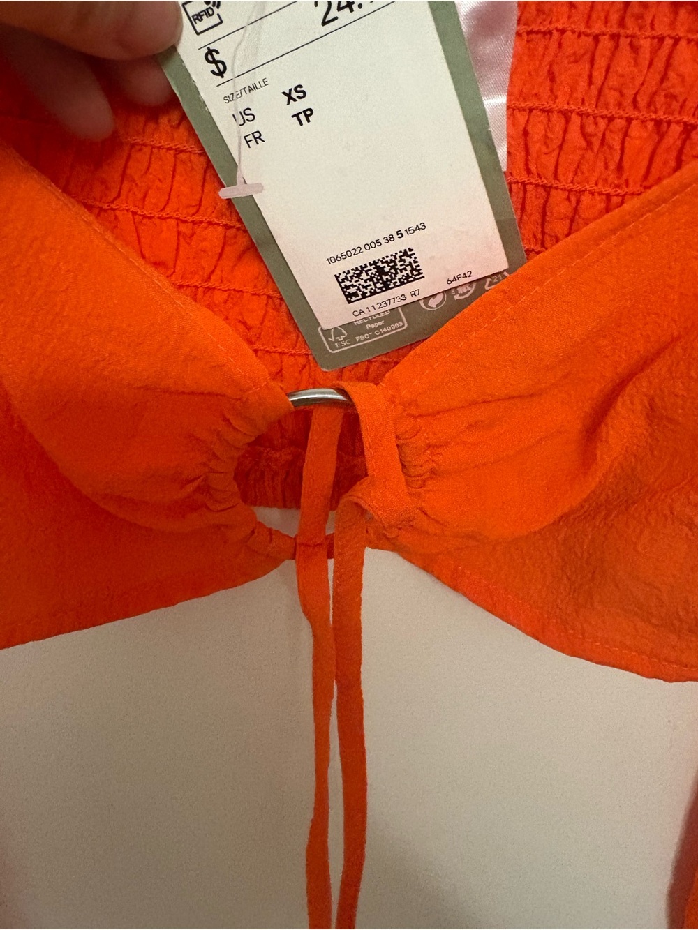 NWT H&M Orange Tie-Front Puff Sleeve Crop Top coquette whimsical size XS - Picture 3 of 4